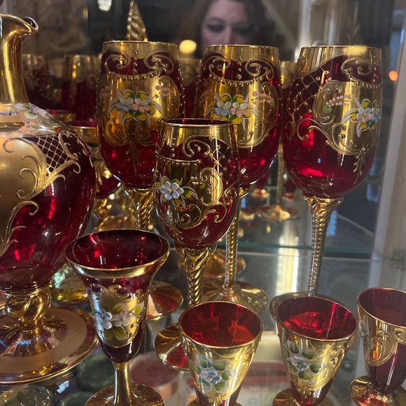 Tre Fuochi Ruby Red 24k Gold Drinking Set Murano Glass Royal Cordial Set. RARE - Picture 4 of 10